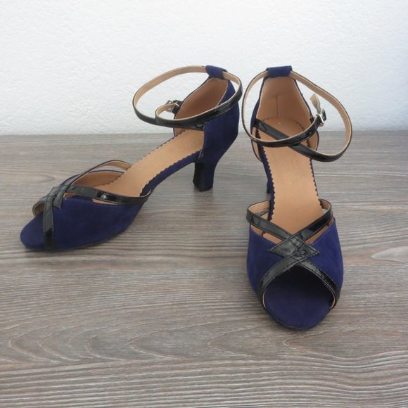 Dark Blue Suede Soft Sole Dance Shoes Open Toe Closed Heel Dark Blue 39 / 8. - Picture 1 of 11